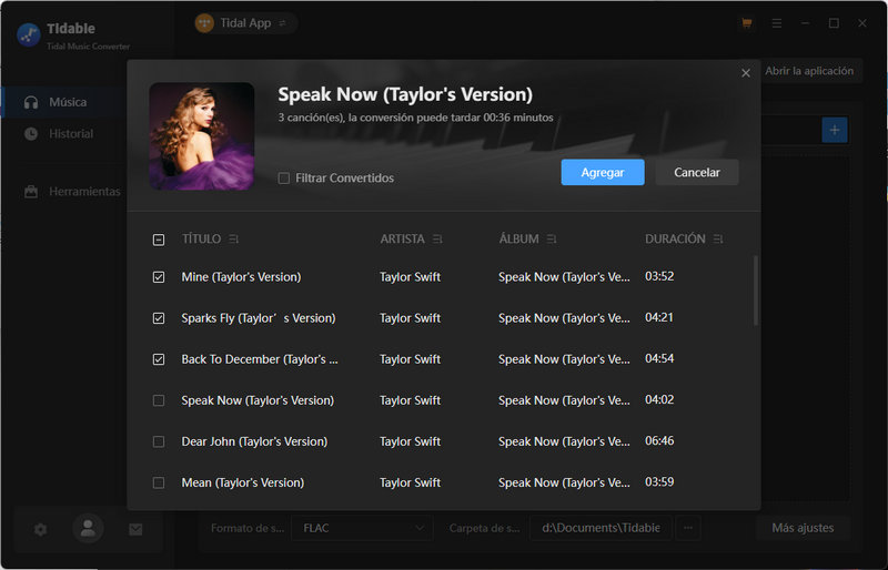 Añadir canciones de Tidal en Tidabie