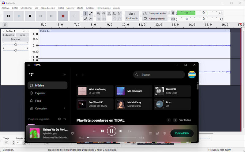 grabar música de Tidal con Audacity