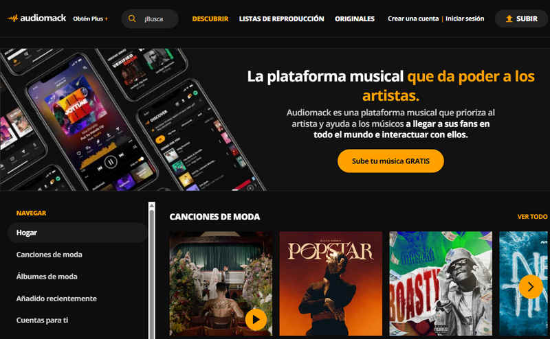sitios de música gratis sin restricciones AudioMack