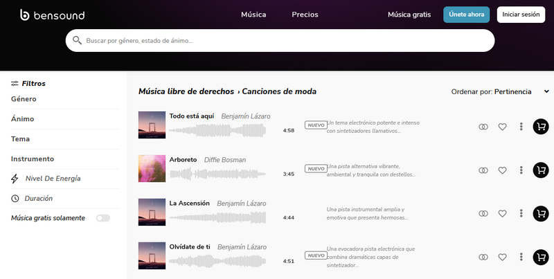 sitios de música gratis sin restricciones Bensound