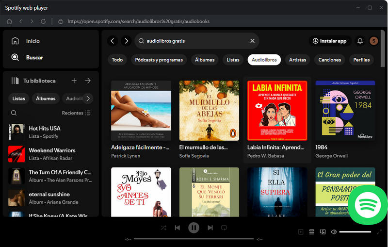 agregar audiolibros de Spotify a descargar