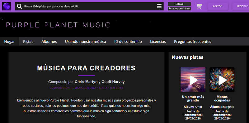 sitios de música gratis sin restricciones Purple Planet