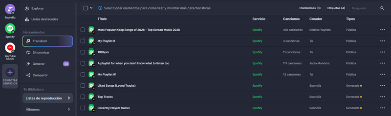 transferir listas de reproducción de Spotify