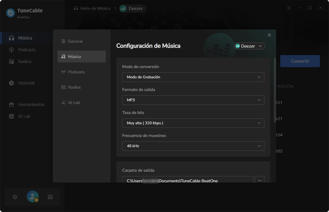 configuración de deezer