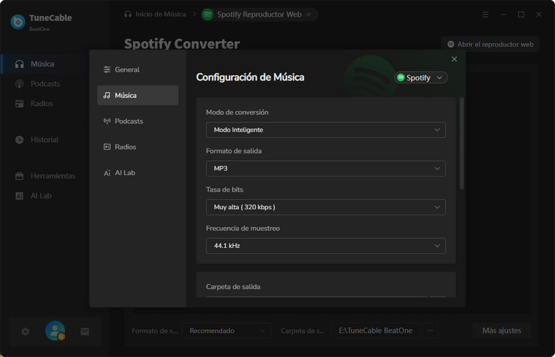 configuración de la app
