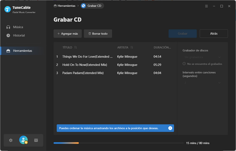 grabar música hires de tidal en cds