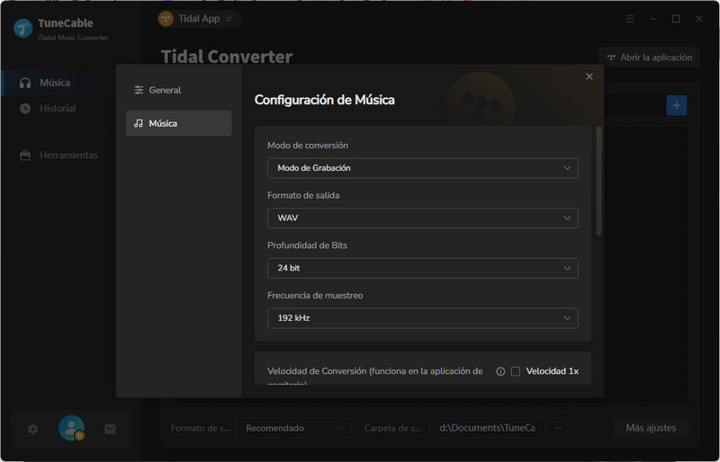 configuración de descarga de música de Tidal