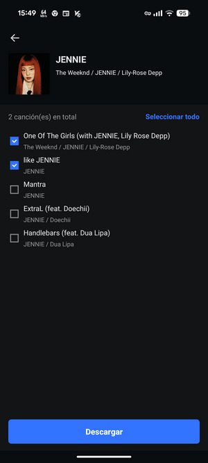 seleccionar canciones para descargar