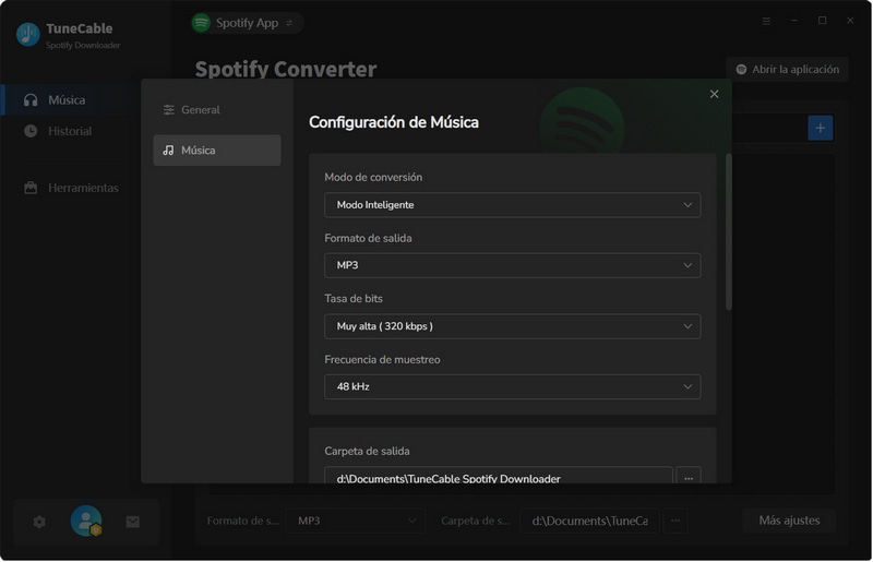 interfaz de configuración