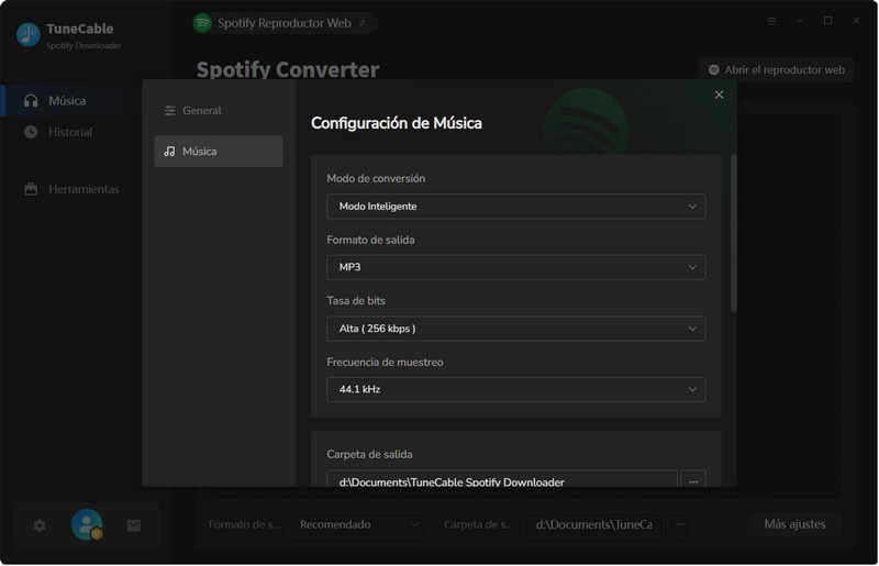 configurar parámetros de las canciones convertidas