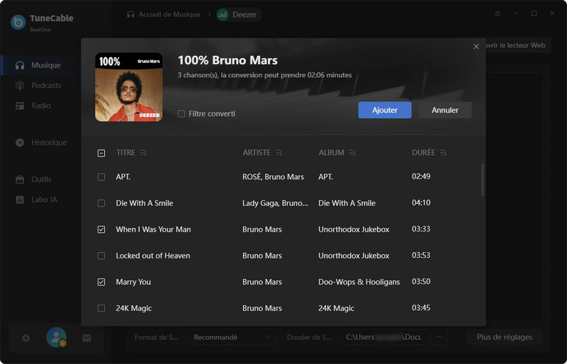 ajouter de la musique depuis deezer