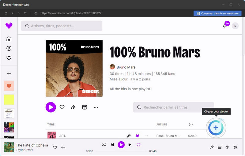 cliquez pour ajouter des chansons deezer