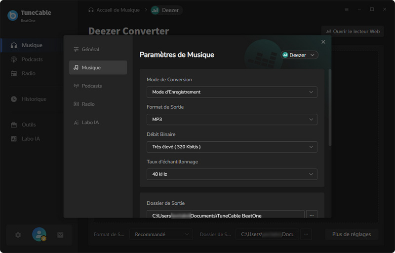 paramètres de deezer