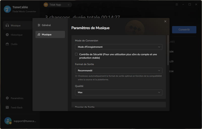 changer les paramètres