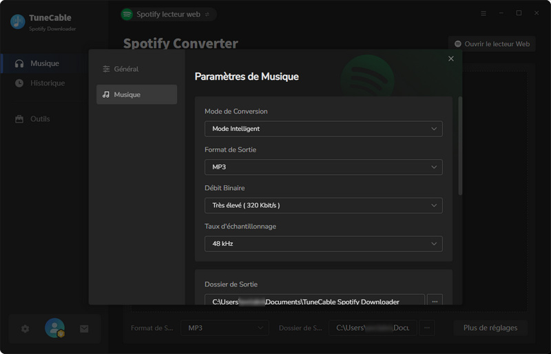définir les paramètres des chansons converties
