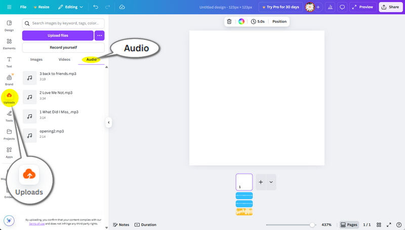 Added Spotify Music to Canva Design on Windows, Mac, or Online
