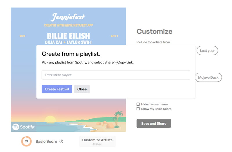 create instafest spotify from playlist