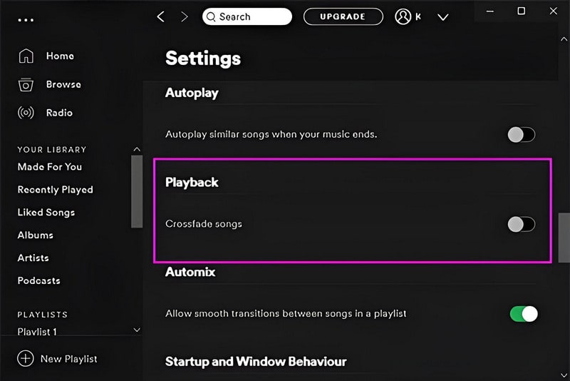 enable spotify crossfade