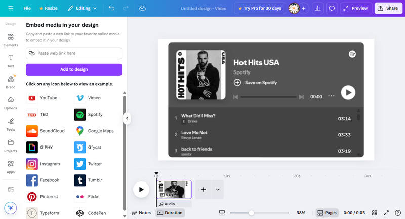 Embed Spotify in Canva