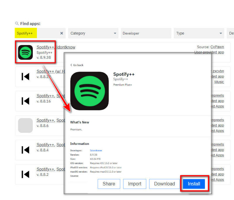 install spotify++ from appdb