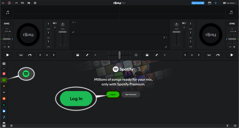 login spotify on djay pro app