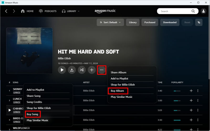 purchase amazon music song or album