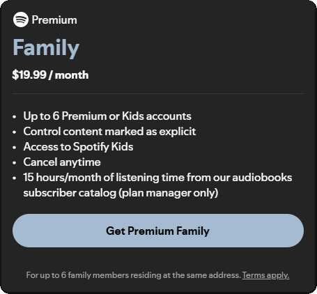 choose Spotify Family Premium Plan