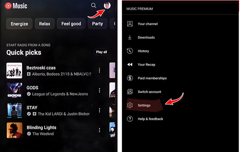 youtube music settings