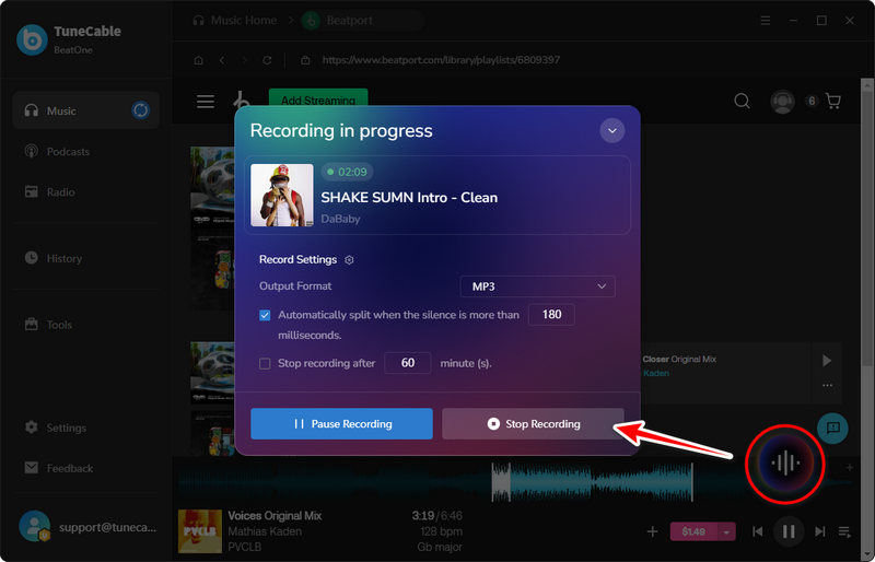 stop recording beatport music