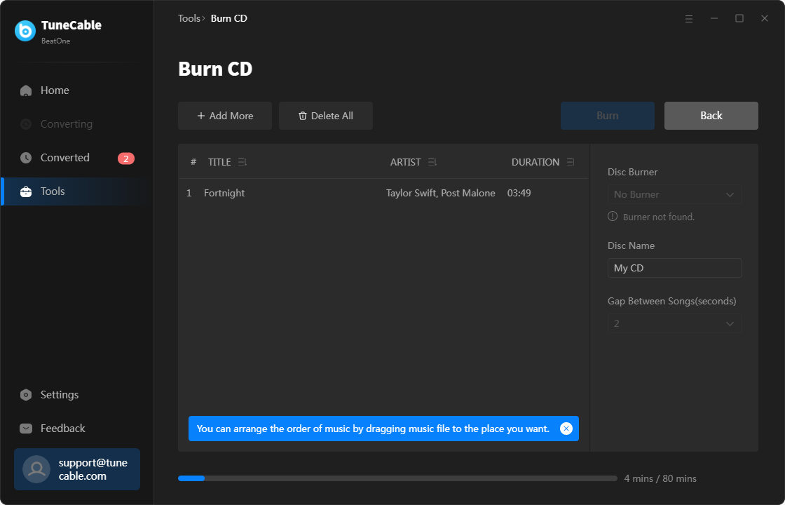 butn youtube music playlist to cd