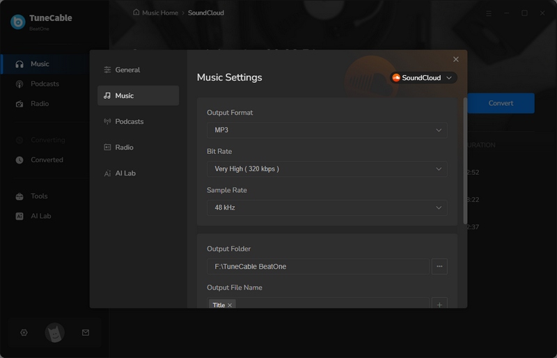 soundcloud music download settings