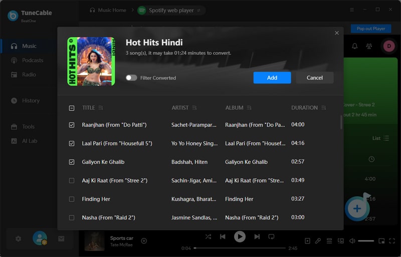 add hindi songs