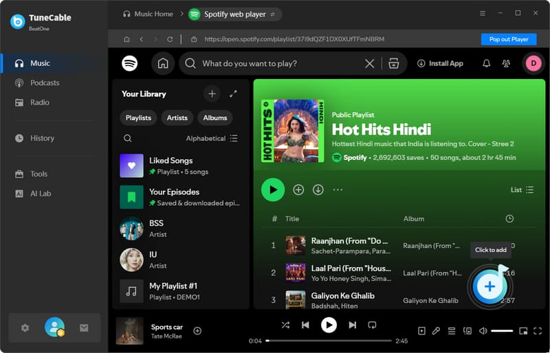 click to add hindi songs