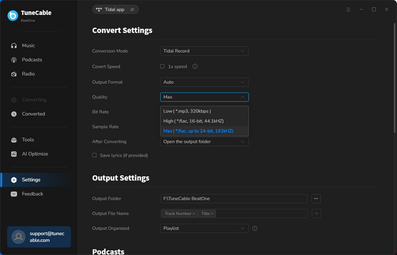 tidal app settings