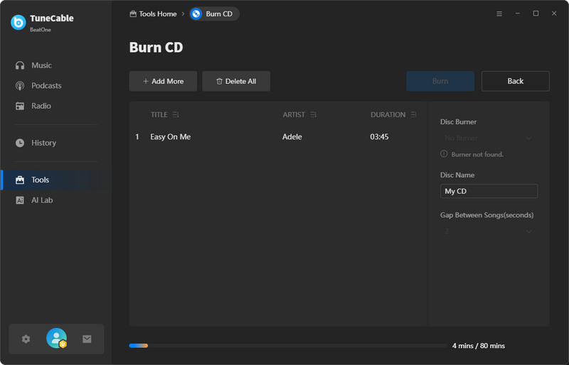 butn youtube music playlist to cd
