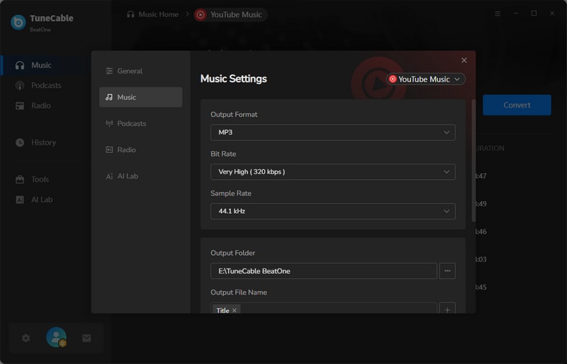 change output settings