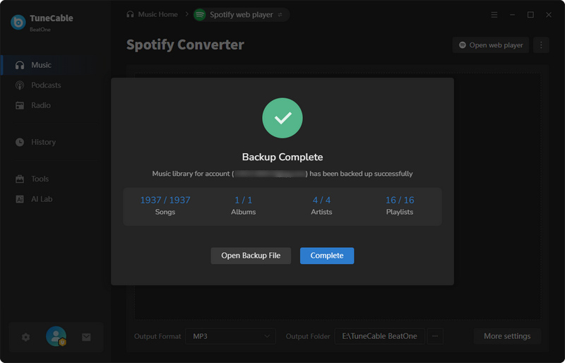 complete backing up spotify library