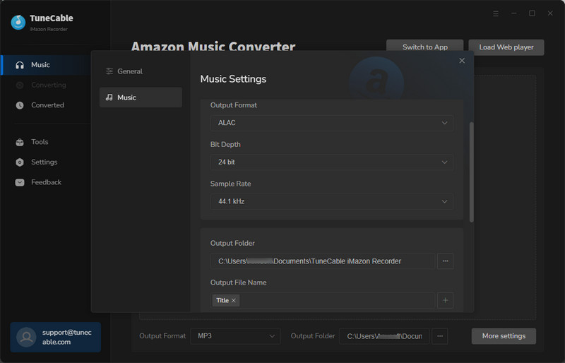 adjust amazon music output settings