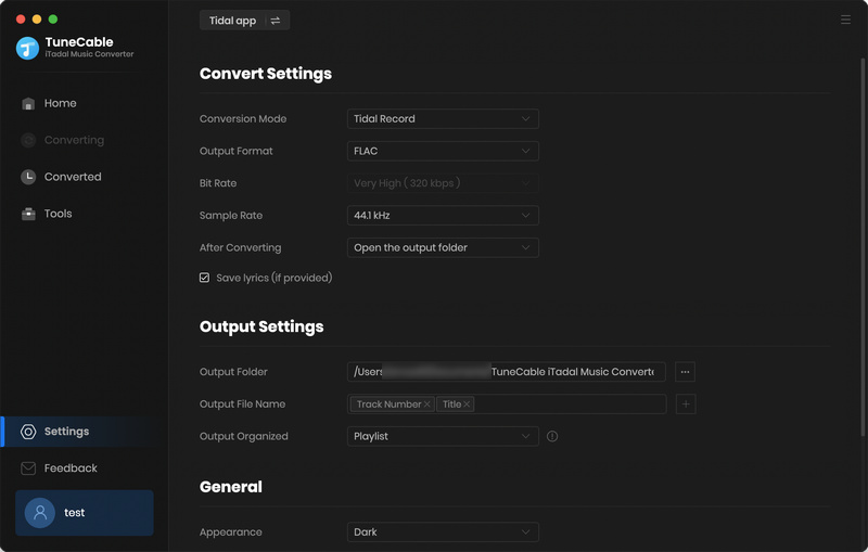 change tidal music settings