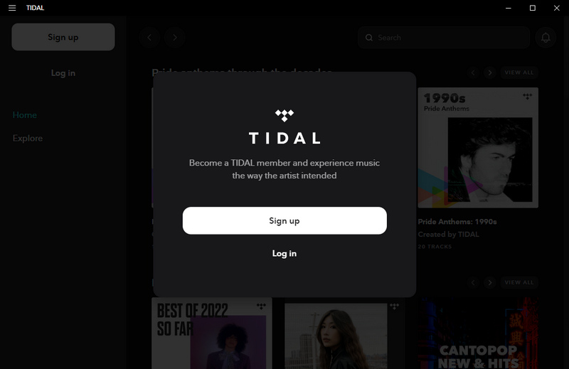 log in to tidal app