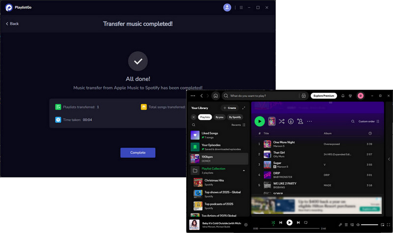 finish transferring apple music playlists to spotify