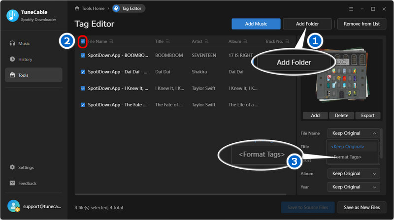 import spotidown.app mp3 files to TuneCabl Tag Editor