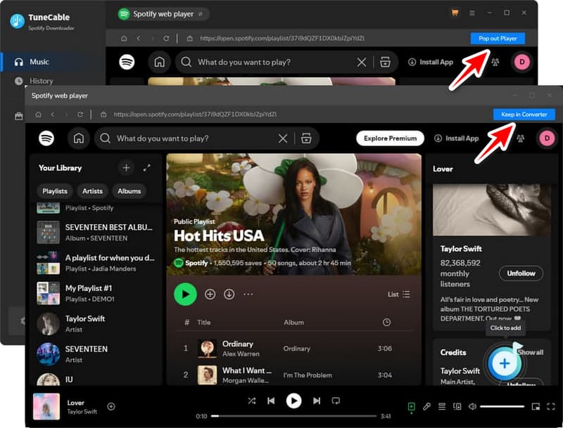 pop out or embed web player