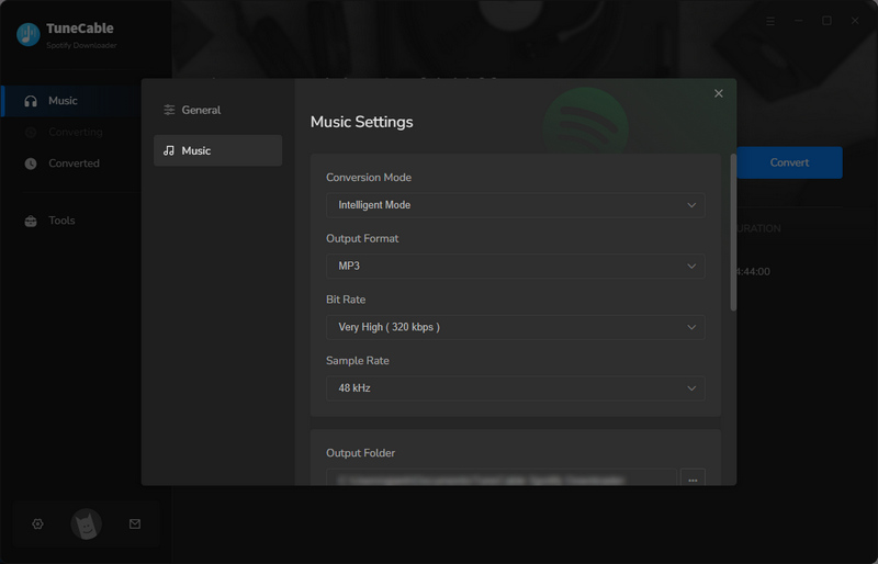 settings of downloading spotify music